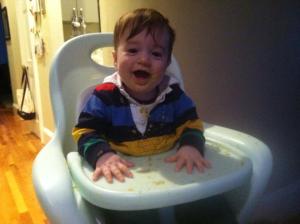 Hayes enjoys his meals ... the side of my refrigerator looked worse than his tray does!